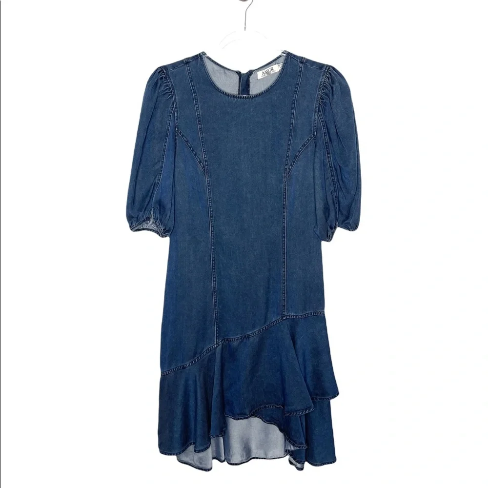 Amur | Emery Denim Ruffled Puff Sleeve Dress 6
